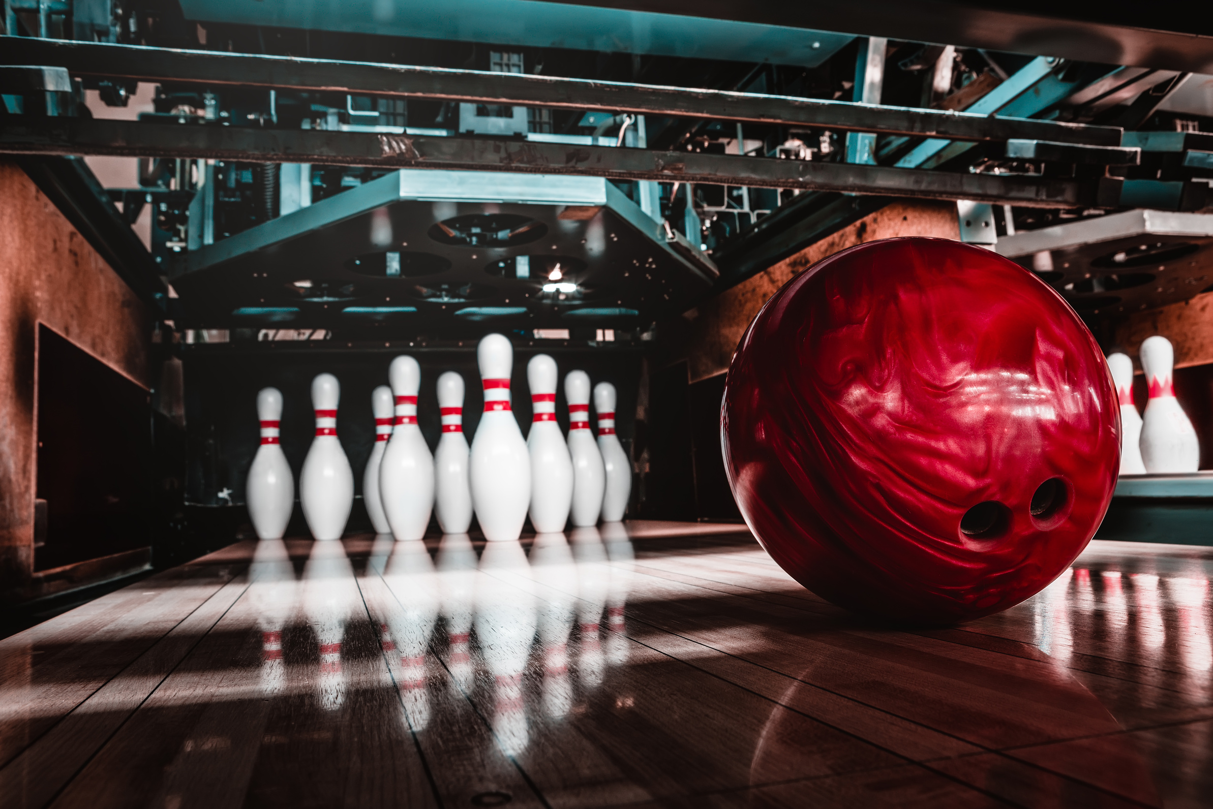 bowling ball and pins